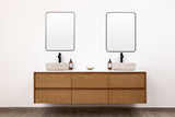 Custom made modern double sink floating bathroom vanity in oak wood, wall mounted and wall hung design, perfect for vessel sinks. Floating vanity with soft-close drawers. Quartz countertop not included.