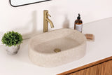 Oval marble vessel sink made from natural stone, modern countertop bathroom sink