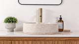 Marble vessel bathroom sink, natural stone vessel sink with light beige and gray tones, modern bathroom sink.
