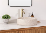 Marble vessel bathroom sink, natural stone vessel sink with light beige and gray tones, modern bathroom sink.