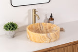 Round honey onyx stone vessel sink, natural onyx bathroom sink with golden yellow veining, modern vessel sink.
