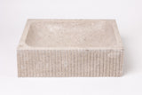 Natural Stone Vessel Bathroom Sink, Rectangular Fluted Marble