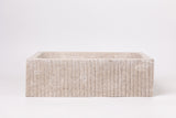 Natural Stone Vessel Bathroom Sink, Rectangular Fluted Marble
