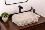 Natural Stone Vessel Bathroom Sink, Rustic Rectangular Marble Basin