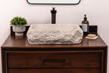 Natural Stone Vessel Bathroom Sink, Rustic Rectangular Marble Basin