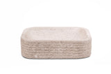 Rustic rectangular natural stone vessel sink, light gray-beige marble washbasin for bathroom vanities.