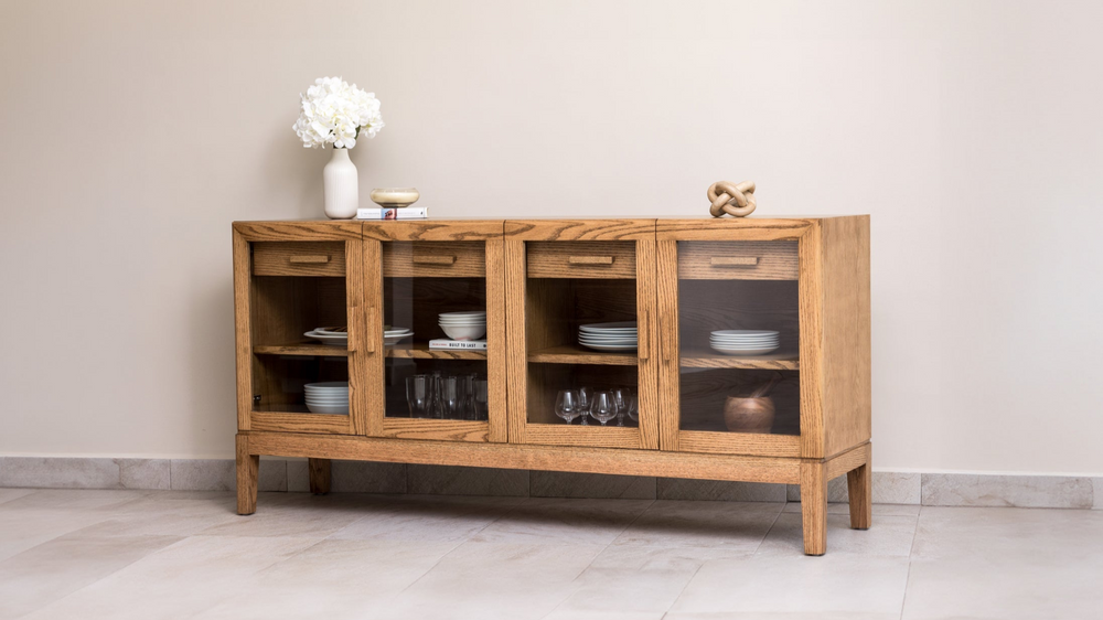 Handcrafted Oak Wood Credenza, Buffet Sideboard, Media Console for Dining or Living Room