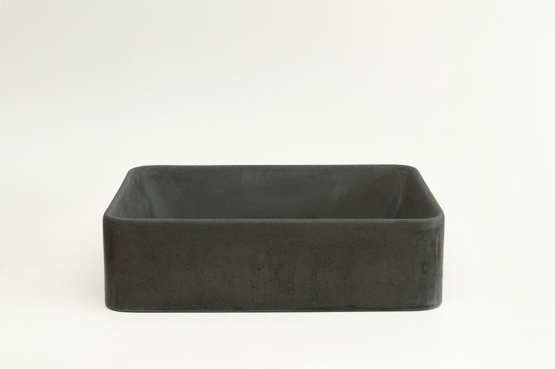 Rectangular concrete vessel sink made from GFRC with smooth finish – modern bathroom washbasin