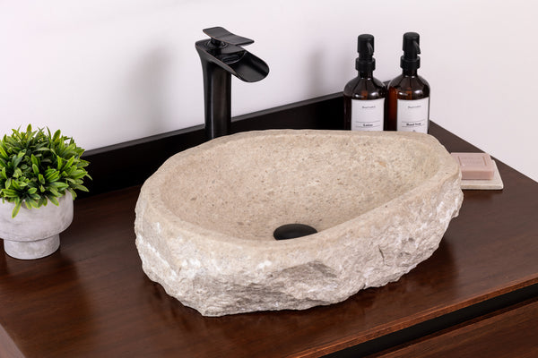 Natural Stone Vessel Bathroom Sink - Chiseled Ojinaga Marble