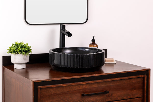 Natural stone vessel bathroom sink, black marble