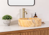 Round honey onyx stone vessel sink, natural onyx bathroom sink with golden yellow veining, modern vessel sink.