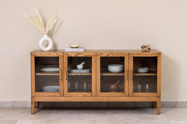 Handcrafted Oak Wood Credenza, Buffet Sideboard, Cabinet for Dining Room or Living Room