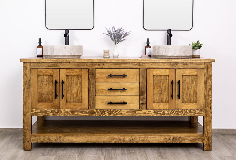 Double Sink Bathroom Vanity in Solid Pine Wood