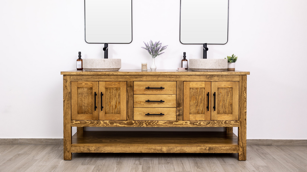 Double Sink Bathroom Vanity in solid pine wood