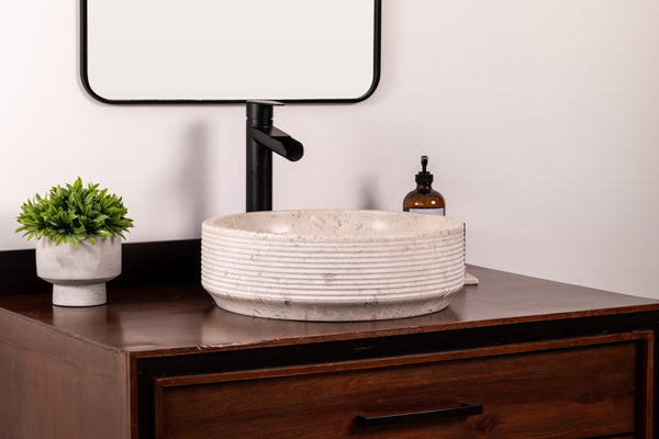 Round marble vessel bathroom sink