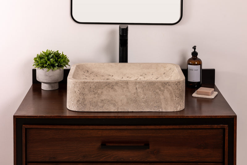 Rectangular marble vessel sink