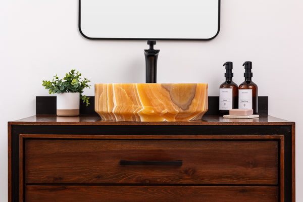 Natural Stone Vessel Bathroom Sink - Burj Honey Onyx
