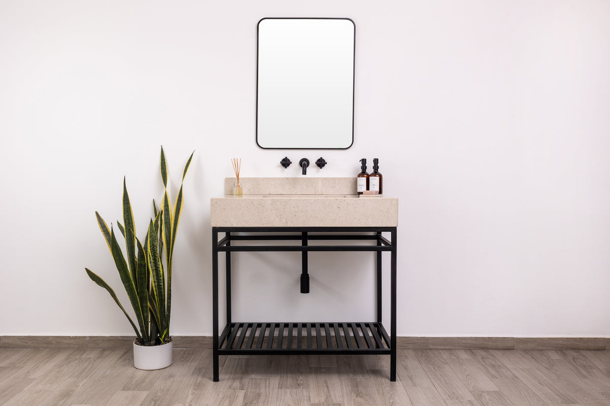 Bathroom Vanity with Single Ramp Sink, Marble Stone Top