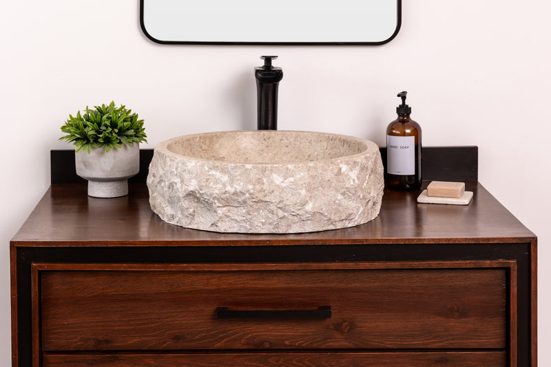 Natural stone vessel bathroom sink