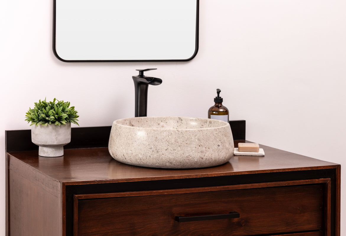 Natural Stone Vessel Bathroom Sink, Marble Vanity Basin
