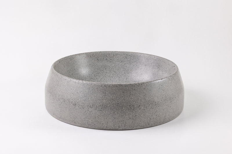 Round Stone Vessel Sink, Handmade GFRC Concrete Basin, Soft Gray Countertop Vanity Sink