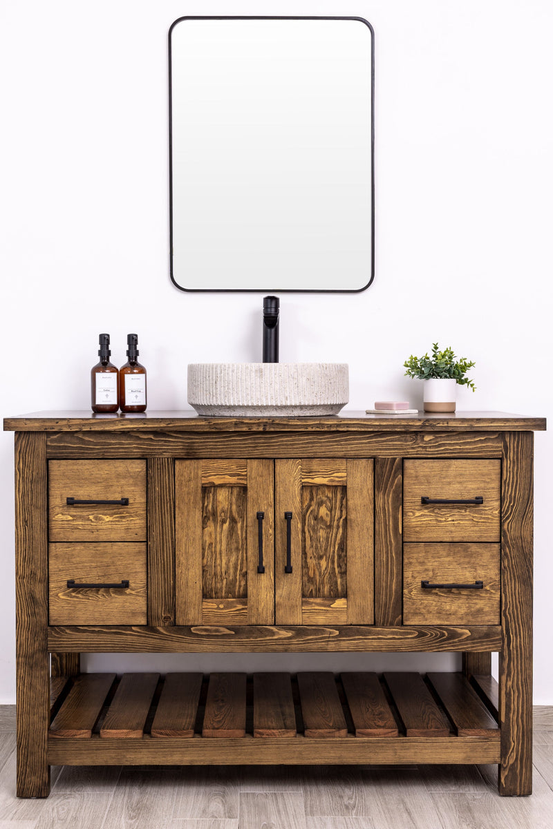 Single Sink Bathroom Vanity in Solid Pine Wood, Farmhouse Style